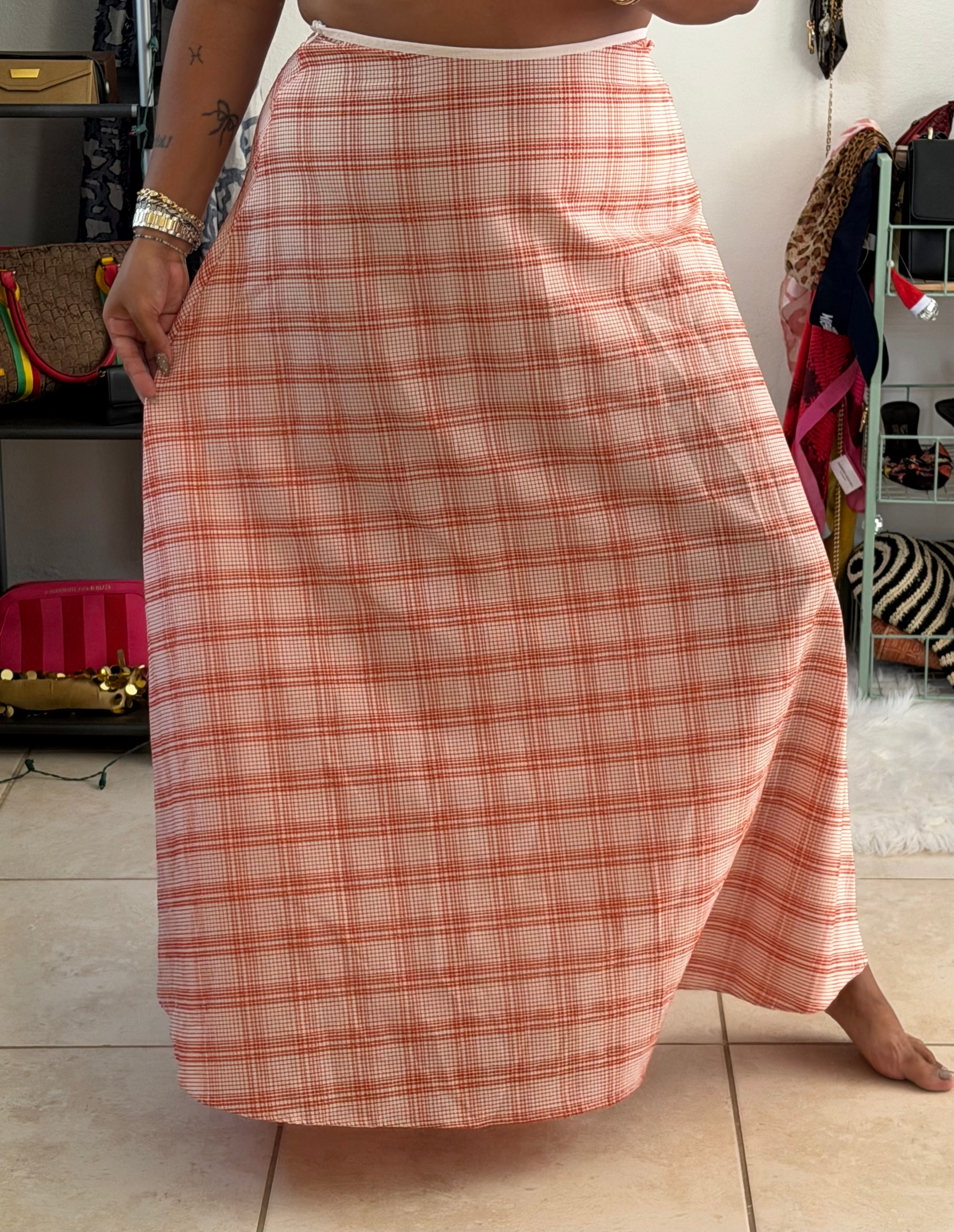 falda larga rosa de cuadros