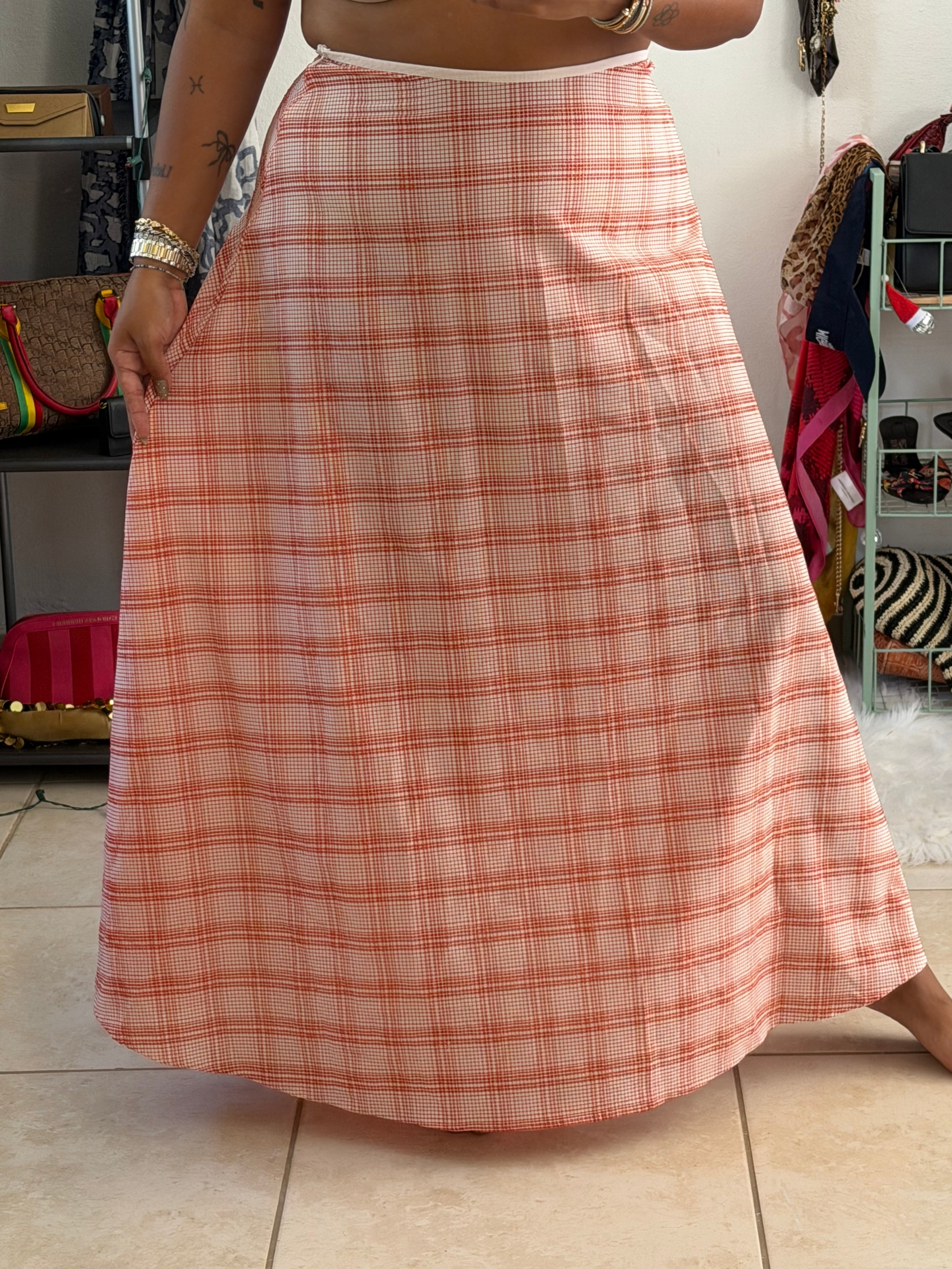 falda larga rosa de cuadros